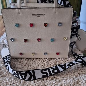 Karl Lagerfeld White Gem Studded Bag with Strap